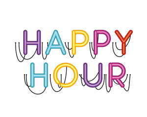 happy hour label in neon light icon