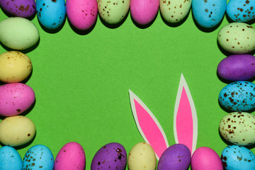 Colorful Candy Egg Frame With Pink Rabbit Ears