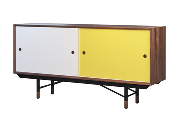 Sideboard with retractable shelves on the legs. 3d render