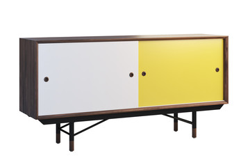 Sideboard with retractable shelves on the legs. 3d render