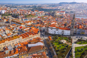 Aerial view of Porto Cityscape ith traditional orange roof tiles, Portugal