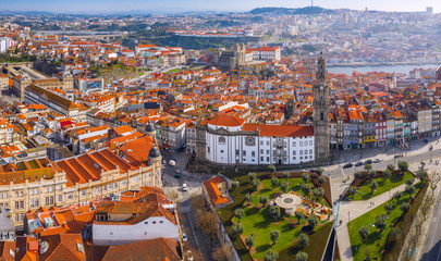 Obraz premium Aerial view of Porto Cityscape ith traditional orange roof tiles, Portugal