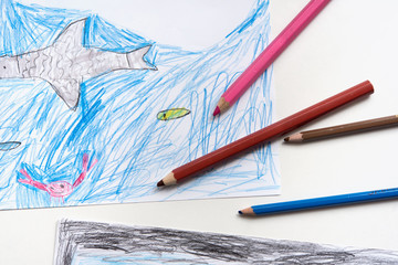 Children drawing in progress