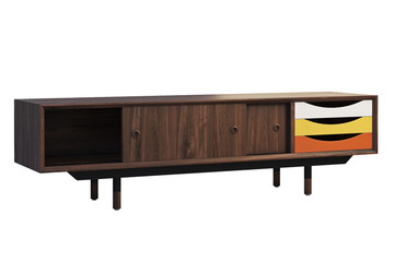 TV cabinet with retractable shelves. 3d render