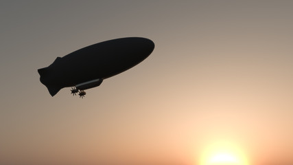 airship in the sunset sky