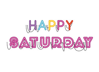 happy saturday label in neon light icon
