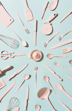 Variety of pink kitchen objects