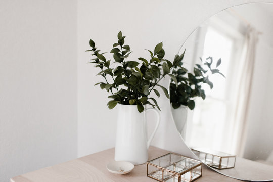 Italian Ruscus in white pitcher