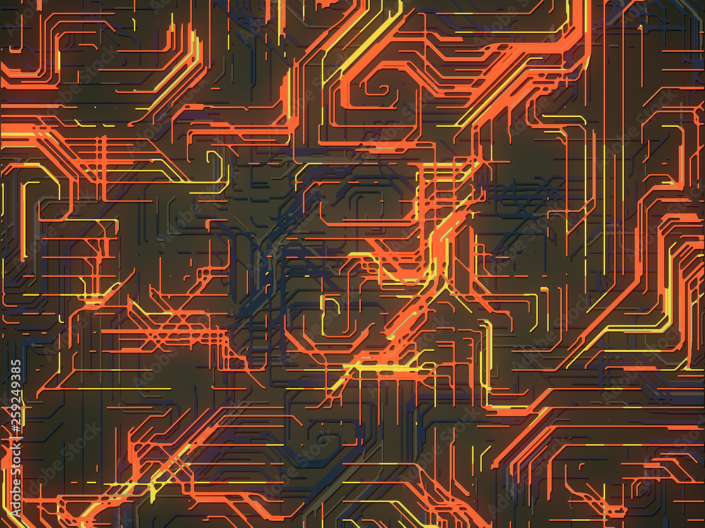 Fototapete digital orange and yellow colored lines abstract background. modern covers design with geometric pat