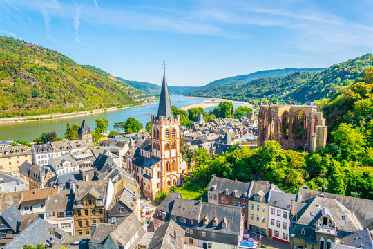 Aerial view of Bacharach from Postenturm, Germany