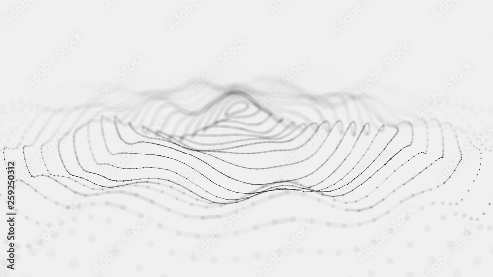 Poster wave 3d. wave of particles. 3d glowing abstract digital particles background. data technology illust