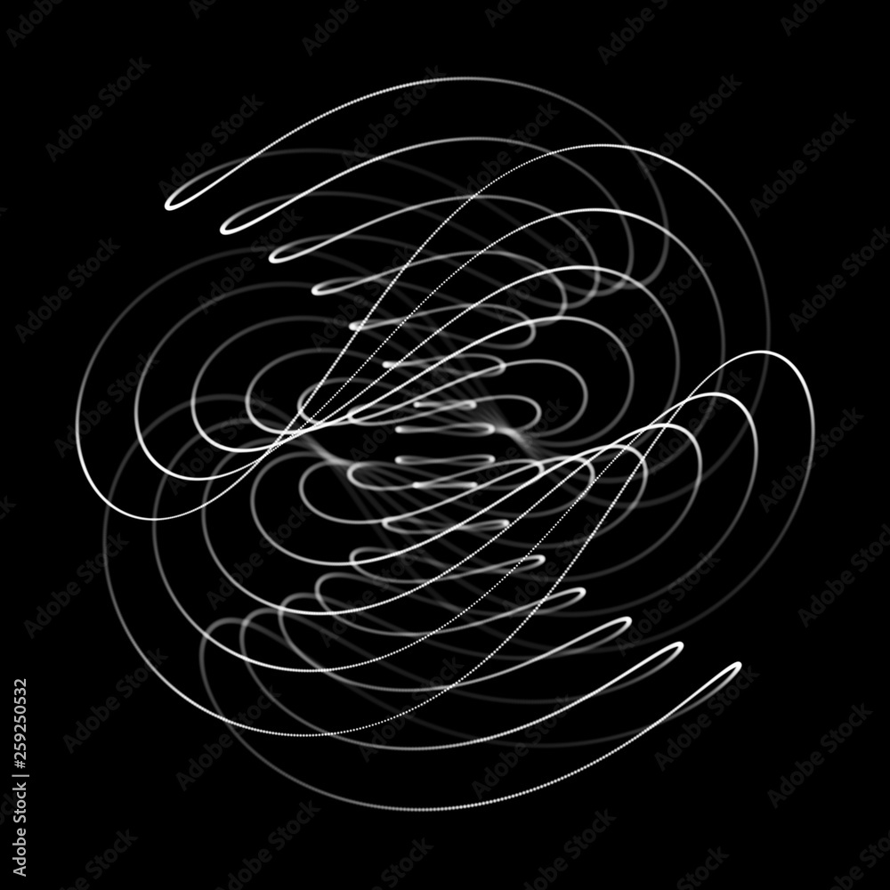 Poster Abstract 3d sphere. Sphere with twist lines. Glowing lines twisting Logo design. Outer space object. Futuristic technology style. Sphere particles. 3d rendering.