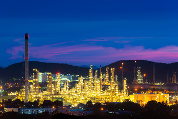Aerial view of Oil and gas industry - refinery at twilight