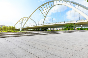 Obraz premium Empty square floor and bridge construction in shanghai