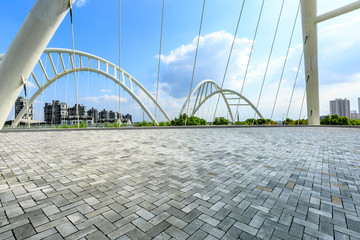 Empty square floor and bridge construction in shanghai