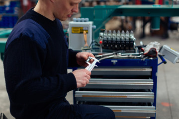 Reparing an engine in the factory.