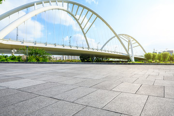 Obraz premium Empty square floor and bridge construction in shanghai