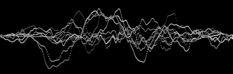 Sound wave element. Abstract black digital equalizer. Big data visualization. Dynamic light flow. 3d rendering.