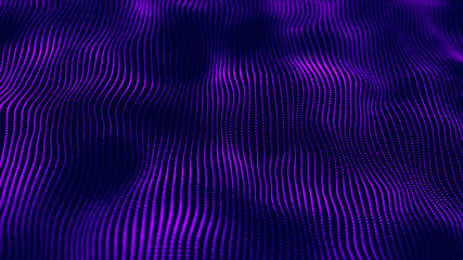 Wave 3d. Wave of particles. Abstract Blue Geometric Background. Big data visualization. Data technology abstract futuristic illustration. 3d rendering.