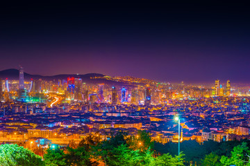 Photograph of Kadikoy and Atasehir county taken at night from Camlica hill, Istanbul, Turkey