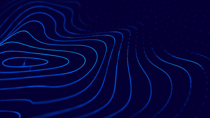 Wave 3d. Wave of particles. 3D glowing abstract digital particles background. Data technology illustration. Big data visualization. 3d rendering.