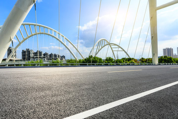 Empty asphalt road and bridge construction in shanghai