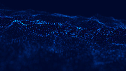 Wave 3d. Wave of particles. Abstract Blue Geometric Background. Big data visualization. Data technology abstract futuristic illustration. 3d rendering.