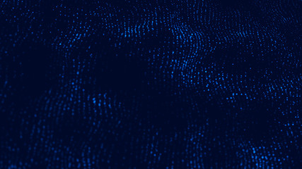 Wave 3d. Wave of particles. Abstract Blue Geometric Background. Big data visualization. Data technology abstract futuristic illustration. 3d rendering.