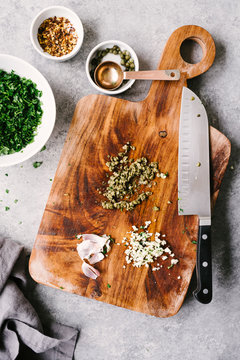 Chopping board of ingredients
