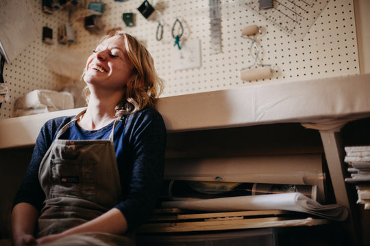 Beautiful Potter Smiling in her Studio