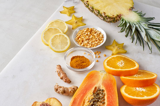 Healthy Organic Food by Color Group Yellow Orange