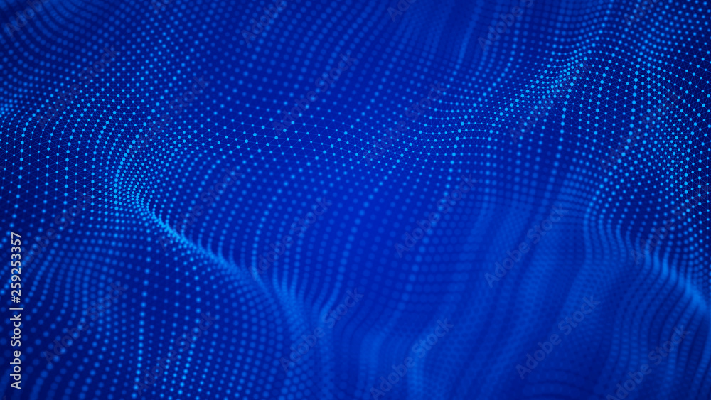 Poster wave 3d. wave of particles. abstract background with a futuristic wave. big data visualization. tech