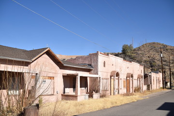 Miami, Arizona. U.S.A. January 30, 2018.  Arizona copper mining ghost-town in ruins: boom 1910 to bust 1950s.  Time, weather, fire and vandalism brought blight that shuttered Miami’s buildings, homes 