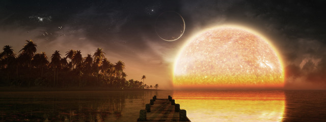 majestic fantasy ocean natural environment illustration with epic sky © archangelworks