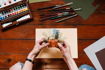 above view of a creative papercraft desckop