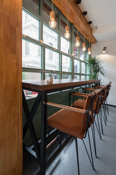 Chairs and counter in cafe