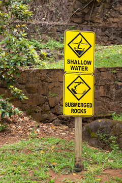 Warning sign at Malanda Falls on the Atherton Tablelands in Tropical North Queensland, Australia