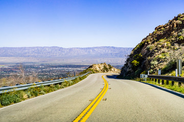 Travelling towards Coachella Valley through Santa Rosa and San Jacinto Mountains National Monument,...