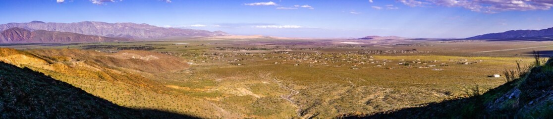 Fototapeta na wymiar Panoramic view towards Borrego Springs and Anza Borrego Desert State Park during spring, south California