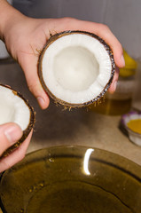 the process of cutting the coconut 