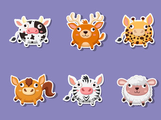 Obraz na płótnie Canvas Cute cartoon animals Sticker collection. Vector Illustration With Cartoon Style Funny Animal
