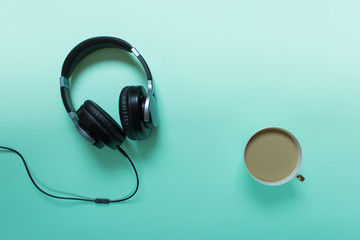 Headphones with coffee