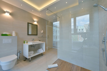 minimalistic bathrom in modern hotel