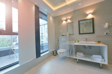 minimalistic bathrom in modern hotel