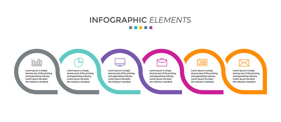 Vector Infographic label design template with icons and 6 options or steps. Can be used for process diagram, presentations, workflow layout, banner, flow chart, info graph - Vector