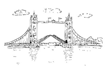 Detail Black and white Manual Sketch London Brigde cloud and gate england