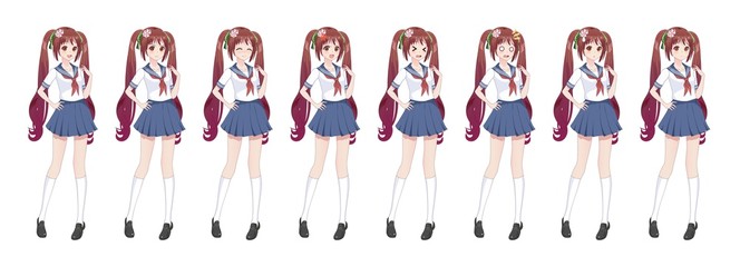 Anime manga schoolgirl in sailor suit, blue skirt