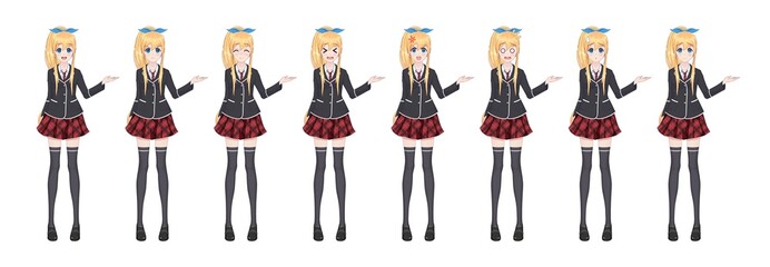 Anime manga student girl in blazer and red skirt