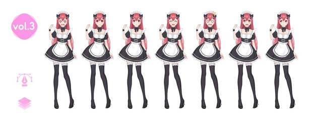 Anime manga girl. Costume of maid cafe