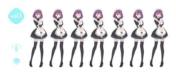 Anime manga girl. Costume of maid cafe